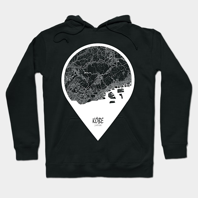 Kobe, Kansai, Japan City Map - Travel Pin Hoodie by deMAP Studio